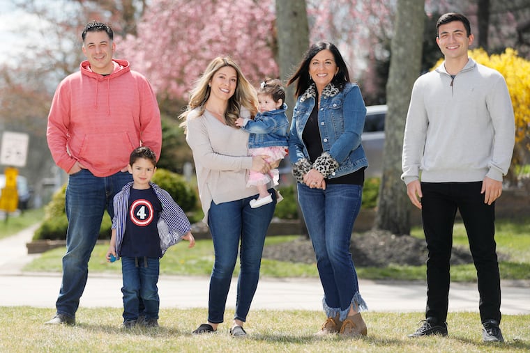 (L-R) John Chirico, his son 4 yr old Julian Chirico, Jaime Chirico holds daughter NAME TO COME, John’s mother Maria Mangiamele and brother Brandon Chirico in Washington Twp. NJ on April 1, 2020. John Chirico founded this non-profit organization called Food4Staff. With donations they received via social media, they are sending food to hospital staffs in South Jersey and the Philadelphia area.