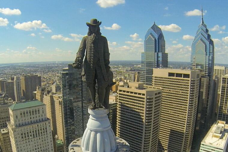 William Penn atop City Hall. Penn was a champion for peace.