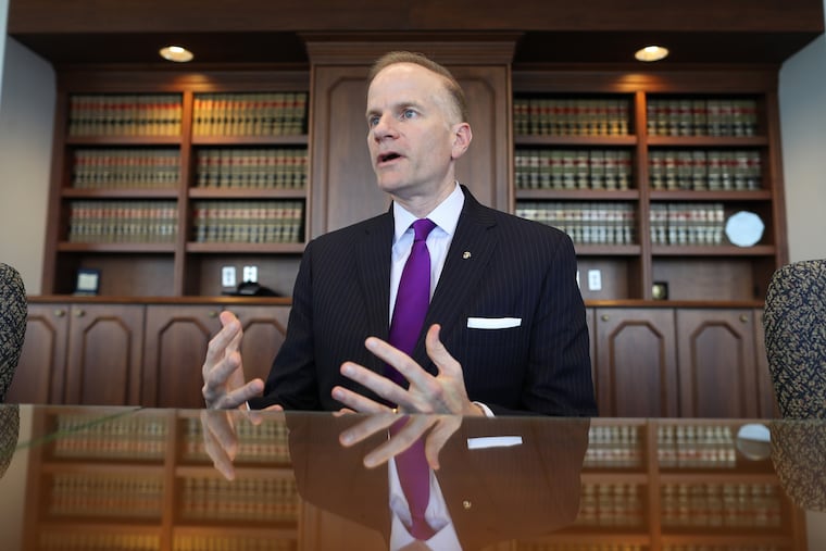 U.S. Attorney William McSwain speaks in his Chestnut Street office.