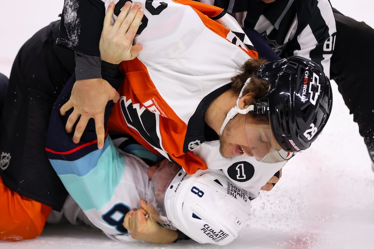 Flyers right wing Nikita Grebenkin was a surprising fight candidate on Monday night.