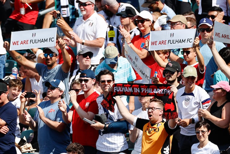 Fulham fans cheer for their team while it played Brentford during an English Premier League game at Lincoln Financial Field.