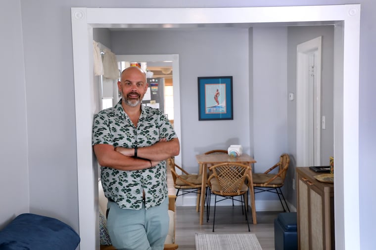 Jacob Wilson wanted his Wildwood property to feel  "like a modern beach house" and was happy that the previous owners had redone the floors with light gray planks. 