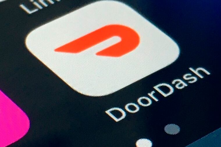 The DoorDash app is shown on a smartphone in 2020 in New York.