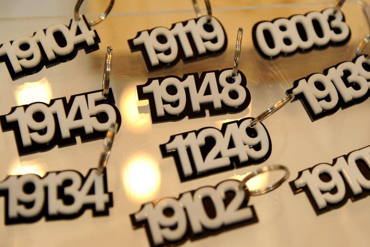 Key chains of city zip codes, created by Sharif Pendleton for Masters of None line