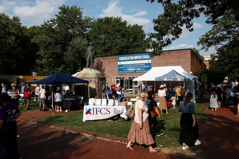 Visitors browse the vendors during Jewish America 250 at Congregation Mikveh Israel Sunday in Philadelphia. The event was a “community-wide celebration marking 250 years of Jewish contributions to the American story.”