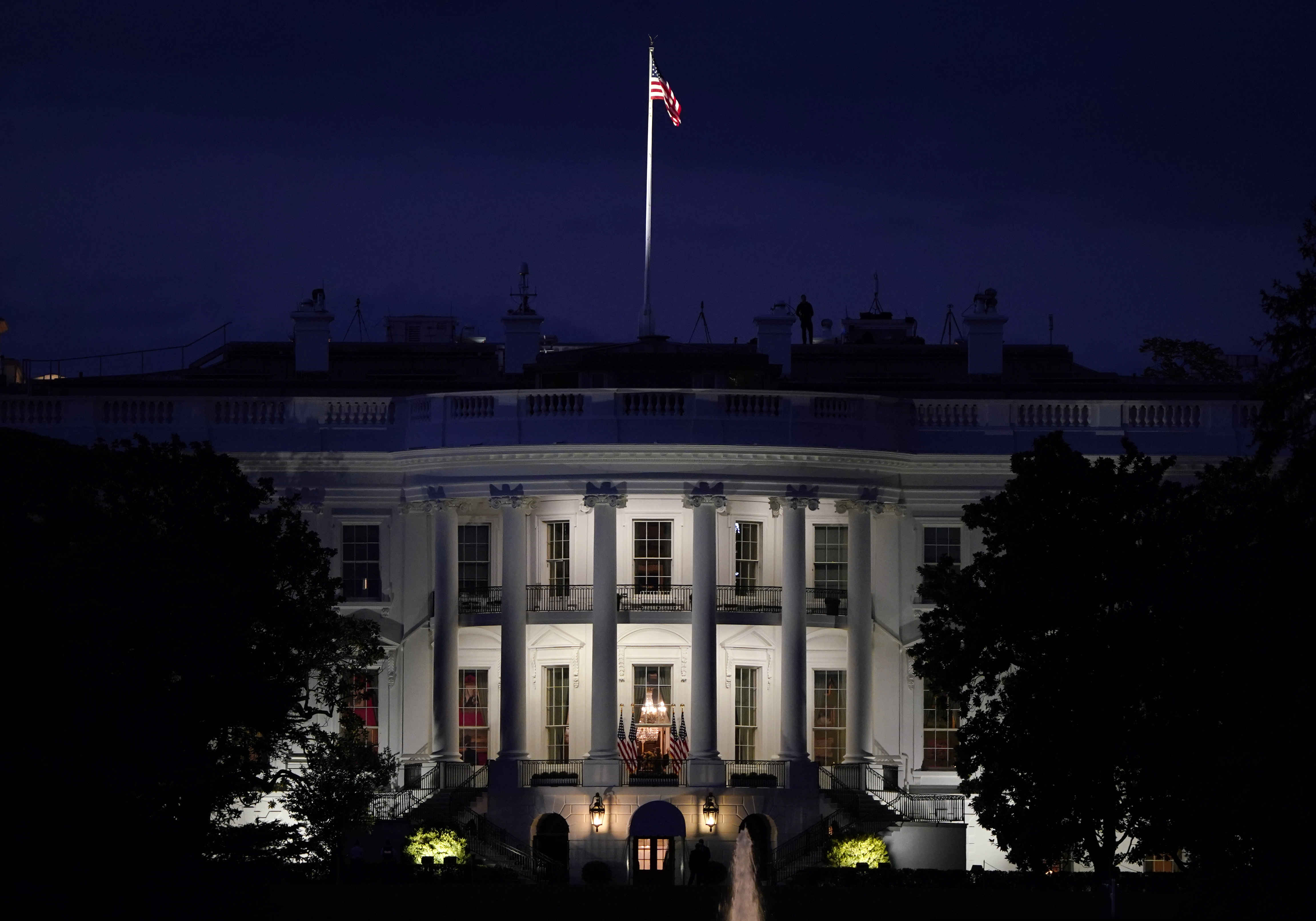The White House after President Donald Trump arrived from Walter Reed National Military Medical Center via Marine One on Monday.