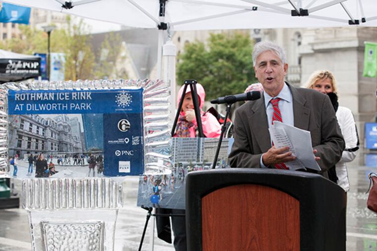 Paul Levy, founding chief executive of the Center City District, speaks at a press conference to announce that the new Rothman Institute Ice Rink will open at Dilworth Park on November 14. This event was held on October 15, 2014, at Dilworth Park. (Jessica Griffin/Staff Photographer)