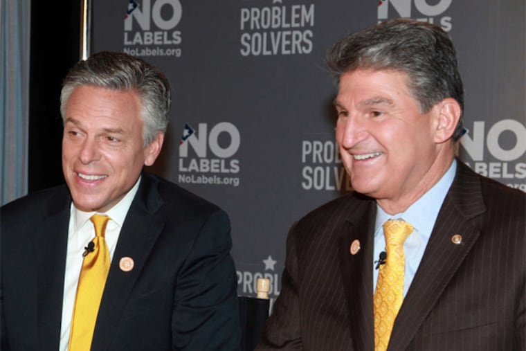 No Labels: Former Utah Gov. Jon Huntsman (left), a Republican, and West Virginia Sen. Joe Manchin, a Democrat.