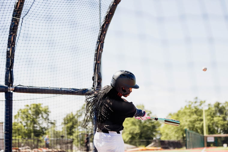 Mo'ne Davis takes batting practice at a Women's Pro Baseball League workout. Davis, who made Little League World Series history in 2014, will suit up for the Los Angeles Queens of the WPBL this weekend.