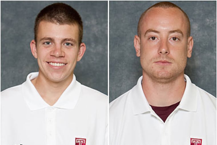 Temple steeplechase runner Travis Mahoney (left) and hamer thrower Bob Keogh (right) are competing at the NCAA track championships.