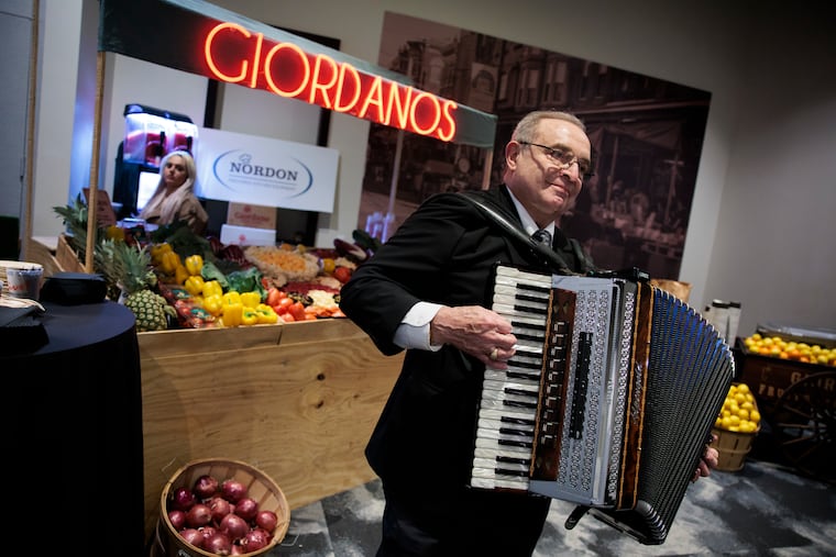Don Bitterlich performs with his accordian on Sunday in the Giordano’s Italian Market Speakeasy room during The Tasties at Live! Casino.