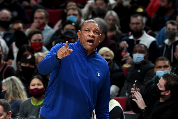 Doc Rivers directs the Sixers during the first half of their game against the Portland Trail Blazers last week.