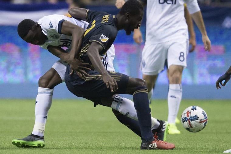 The Philadelphia Union’s Derrick Jones and the Vancouver Whitecaps’ Alphonso Davies (left) were selected to the squad for the 2017 Major League Soccer Homegrown Game.