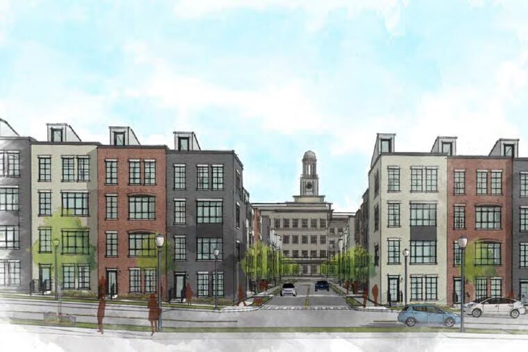 Artist's rendering of proposal made as part of WinnCompanies' unsuccessful bid to redevelop 4601 Market St. insurance company campus, which called for most of the main building to be used as charter school space, with surrounding property possibly used for housing.
