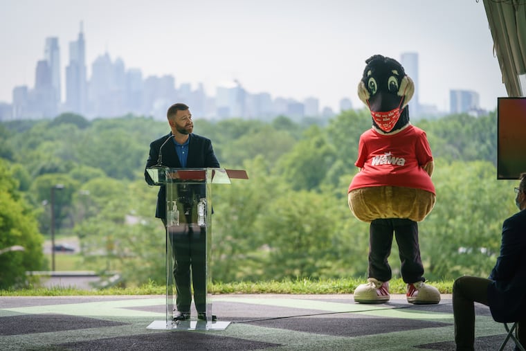 Michael DelBene, president and CEO of Welcome America Inc., speaks at a 2021 news conference.