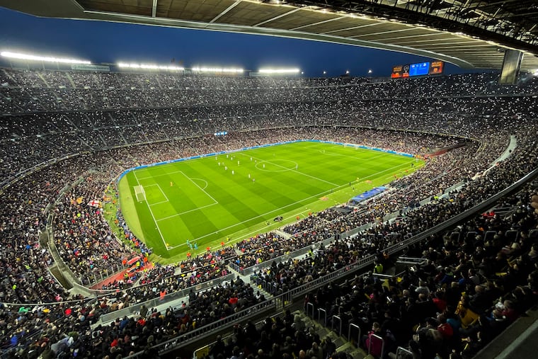 A view of the crowd of 91,553 fans, the largest for a women's soccer game in the modern era, at Barcelona's Champions League quarterfinal home game against Real Madrid on March 30.