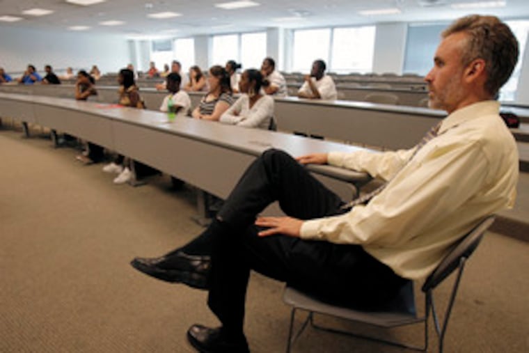 A model program that began in Oregon , Gateway to College will be replicated at 20 community colleges around the country. Brendon Comer, program director, attends orientation.