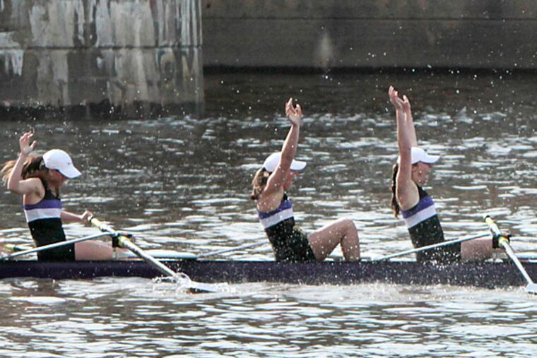 Mount Saint Joseph wins the girls senior 8 final at the Stotesbury Regatta. (Elizabeth Robertson/Staff Photographer)