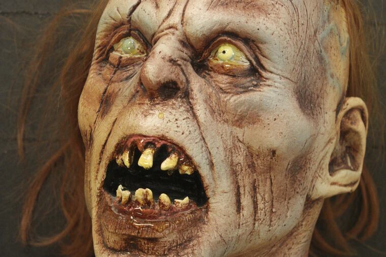 A foam latex zombie head, typical of what was used in Romero films.