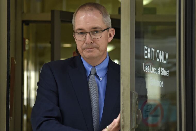 John H. Estey, the former chief of staff to Pennsylvania Gov. Ed Rendell, leaves Federal Court in Harrisburg after pleading guilty to one count of wire fraud after being caught up in an FBI sting.