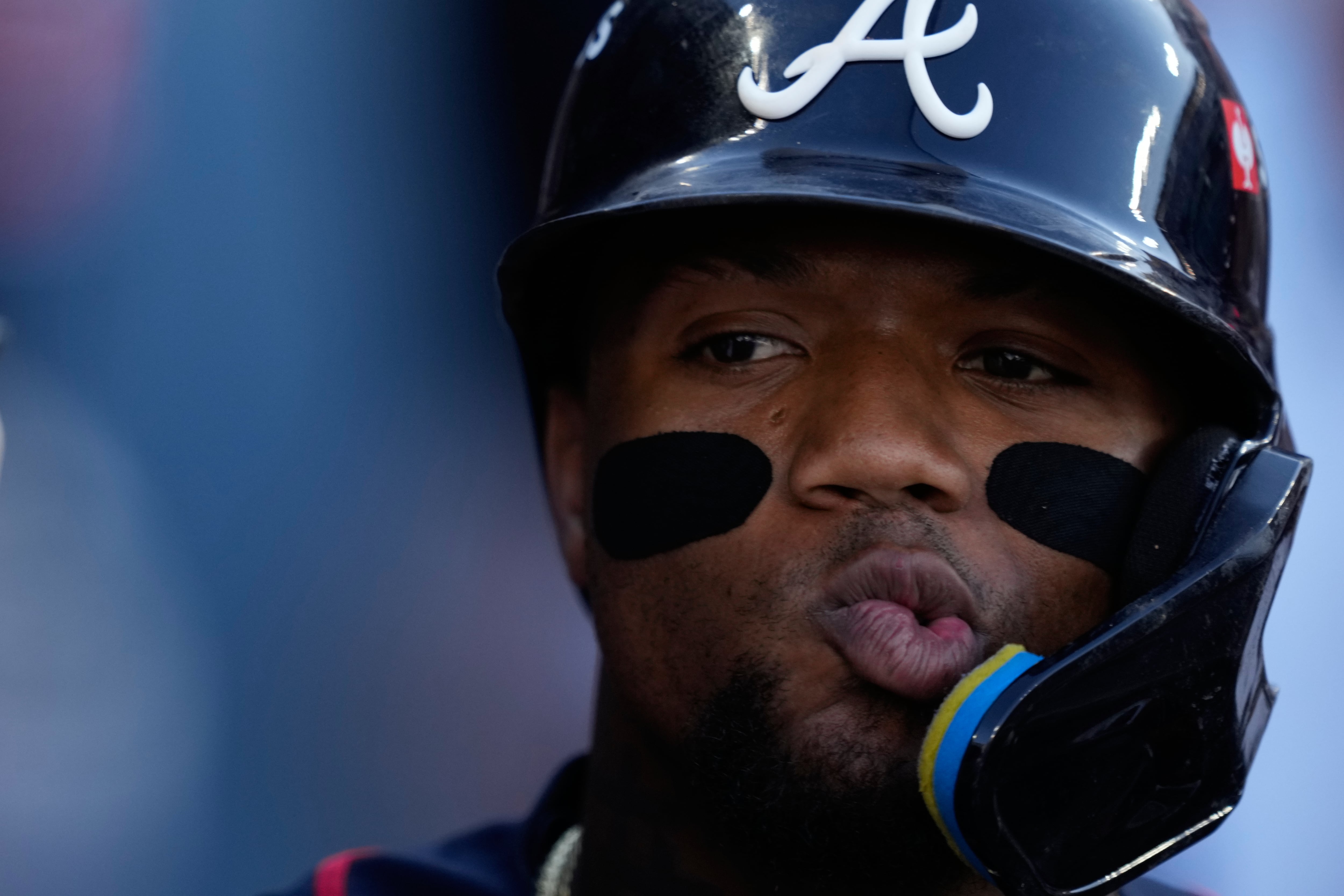 Ronald Acuña Jr. fights back tears after the Braves' Division Series elimination by the Dodgers