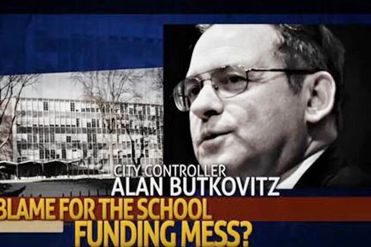 Art for Friday, May 10 Clout column -- screen grab of Brett Mandel's campaign commerical slamming City Controller Alan Butkovitz