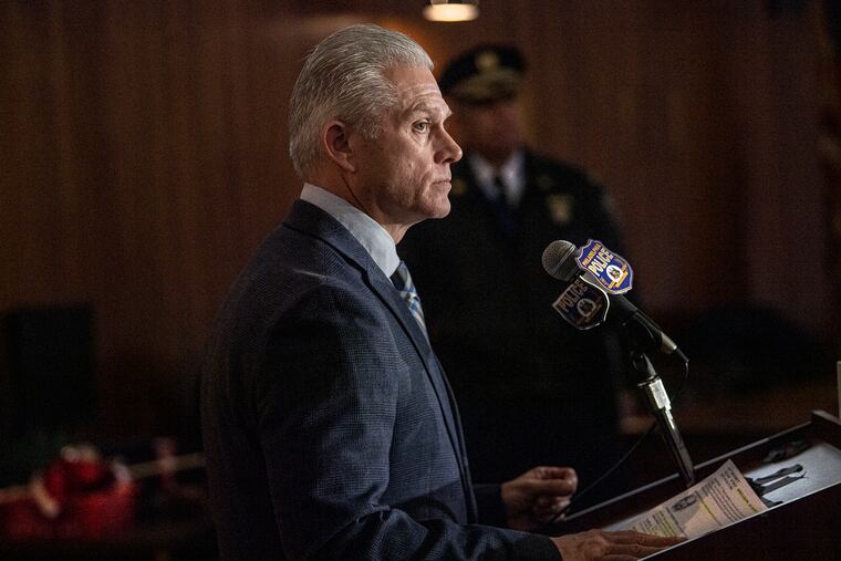 Philadephia Police Capt. Jason Smith, head of the homicide unit, speaks Feb. 7 during a press conference on carjackings.