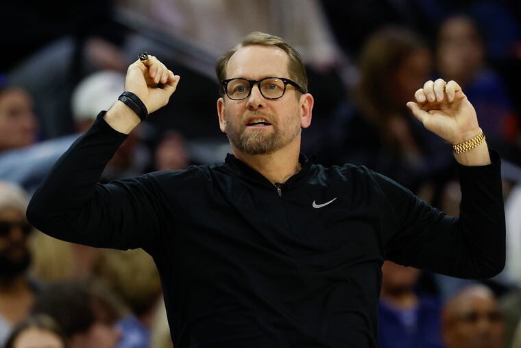 Sixers coach Nick Nurse watches his team against the New York Knicks on Friday.