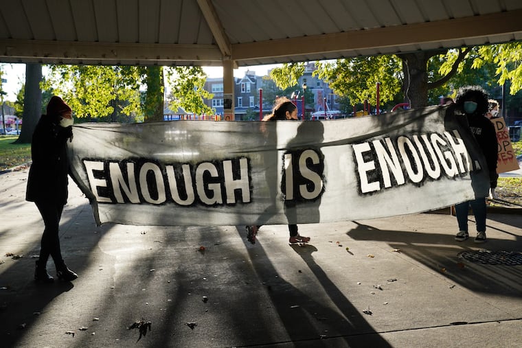 The Enough is Enough protest in Malcolm X Park on Nov. 2, one week after Walter Wallace Jr. was shot and killed by police officers.