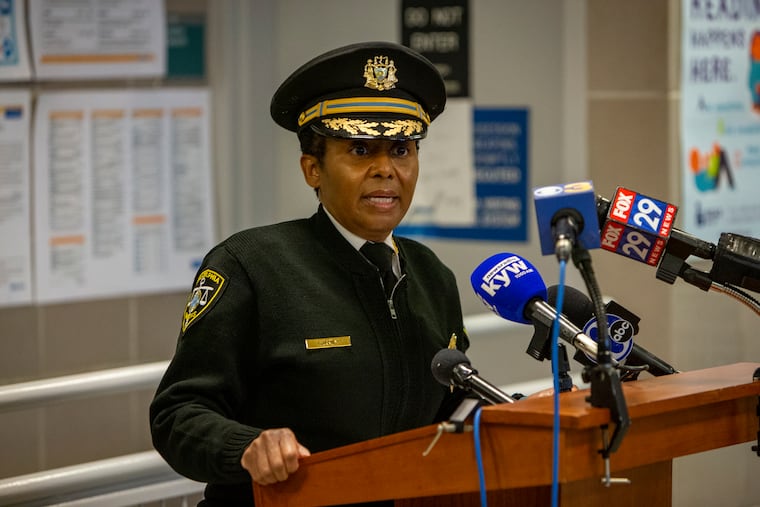 Commissioner Blanche Carney, Philadelphia Department of Prisons makes a statement to media at Curran-Fromhold Correctional Facility in 2021.