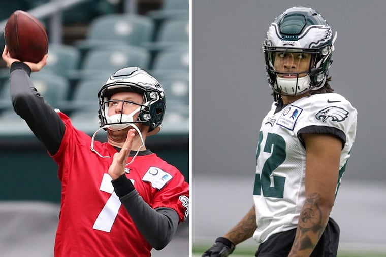 Eagles quarterback Nate Sudfeld (left) and cornerback Sidney Jones could make their debuts on Sunday.