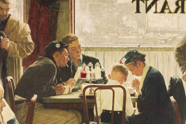 FILE - This undated file photo provided by Sotheby's shows the popular Norman Rockwell masterpiece "Saying Grace," which is heading for the auction block. It is among seven works by The Saturday Evening Post illustrator going on sale at Sotheby's in New York on Dec. 4. (AP Photo/Sotheby's, File)