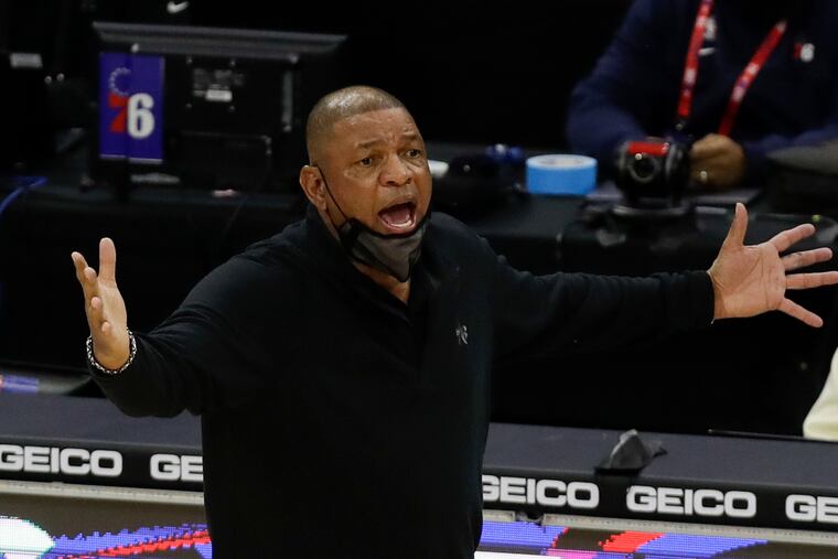 Coach Doc Rivers directing the 76ers in the fourth quarter against Minnesota Timberwolves on Saturday.