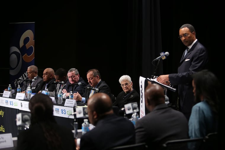 Candidates and journalists at the Moving Philadelphia Forward forum in Philadelphia on Thursday, April 9, 2015. ( STEPHANIE AARONSON / Staff Photographer )