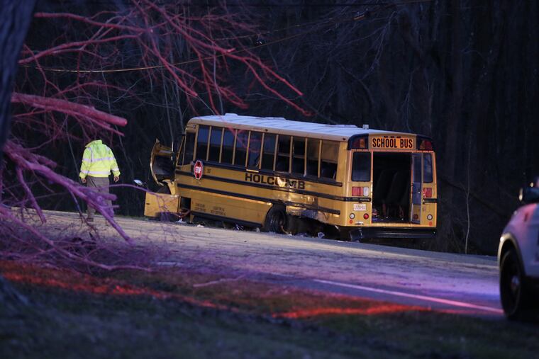 The scene of the crash involving a school bus and tanker truck on Jan. 7, 2019 in South Harrison Township.