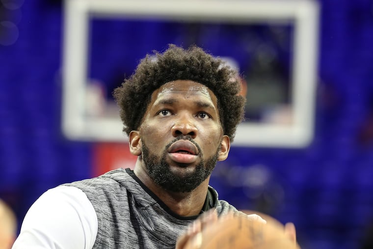 Joel Embiid warming up before the season opener last week against the Celtics.