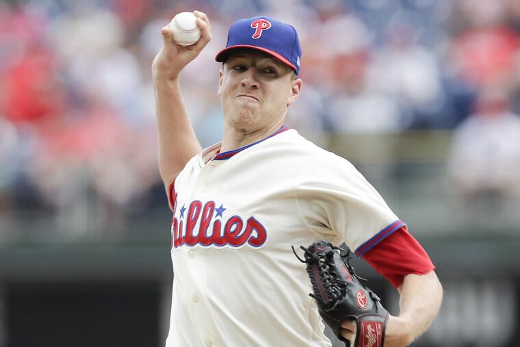 Nick Pivetta struck out nine in the Phillies' 10-2 loss in the first game of Sunday's doubleheader. The starting rotation's strikeout rate is helping to keep the team in first despite poor fielding and hitting.
