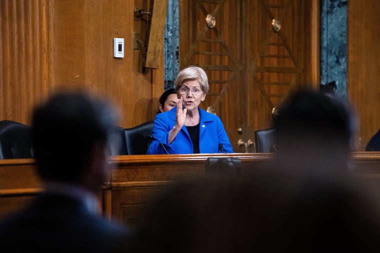 Sen. Elizabeth Warren, D-Mass., asks questions following Treasury Secretary Scott Bessent's testimony before the Senate Committee on Finance hearing to examine the President's proposed budget request for fiscal year 2027, Wednesday, June 3, 2026 in Washington.
