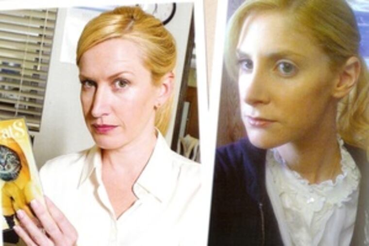 (right), formerly of Abington, appeared on "The Office" last week as a stand-in for Angela Kinsey (left) because of Kinsey's advanced pregnancy.