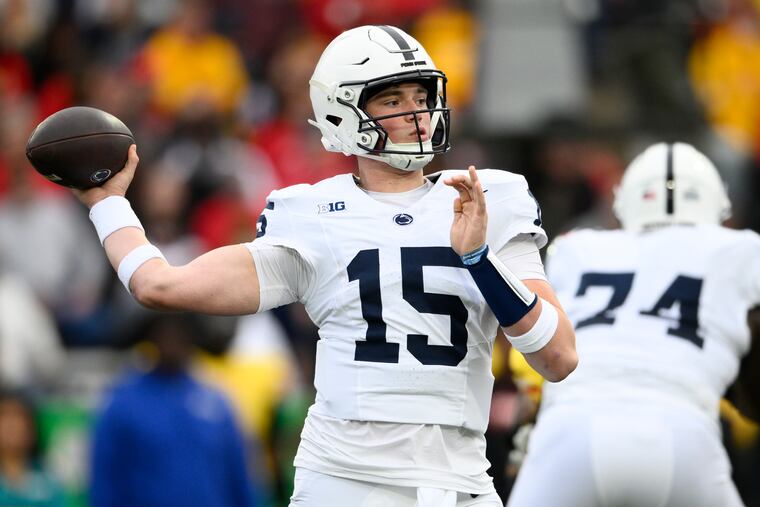 Penn State quarterback Drew Allar (15) will look to lead the Nittany Lions to a win as underdogs against No. 3 Michigan.
