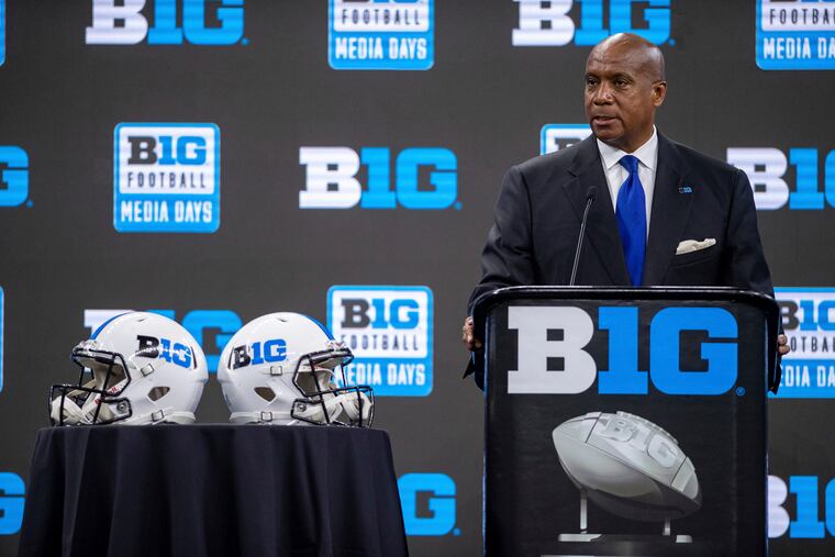 Big Ten Commissioner Kevin Warren speaks during a Big Ten NCAA college football media days press conference, Thursday, July 22, 2021, at Lucas Oil Stadium in Indianapolis. (AP Photo/Doug McSchooler)