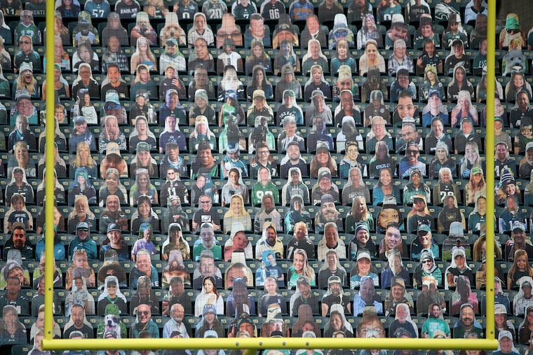 Eagles fan cutouts are pictured in the stands before a game against the Cincinnati Bengals at Lincoln Financial Field in South Philadelphia on Sunday, Sept. 27, 2020.