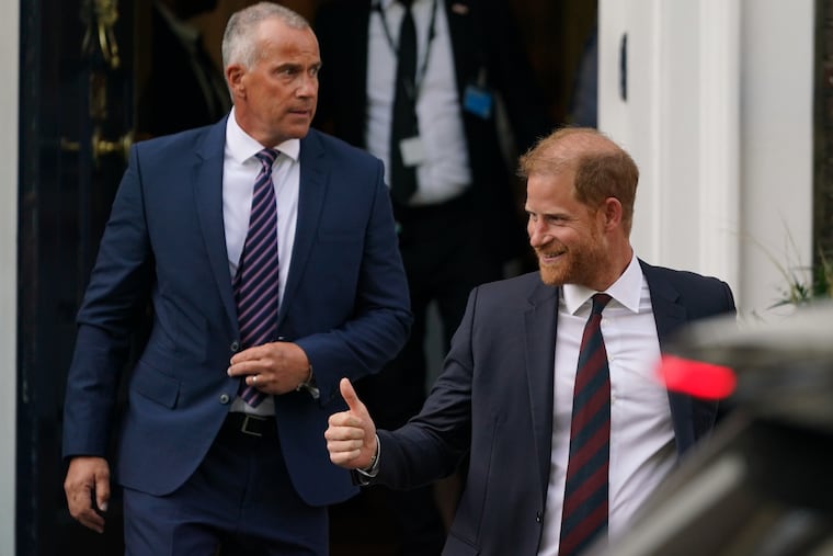 Britain's Prince Harry leaves Chatham House during a visit to the UK for a series of charity engagements in London, Tuesday, July 7, 2026.