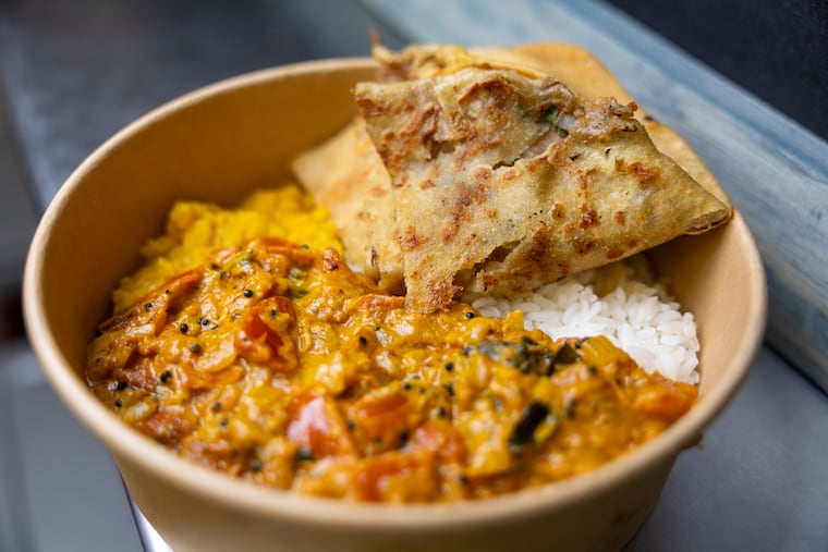 Vegetable curry and paratha at Del's, inside Anastasi Seafood.