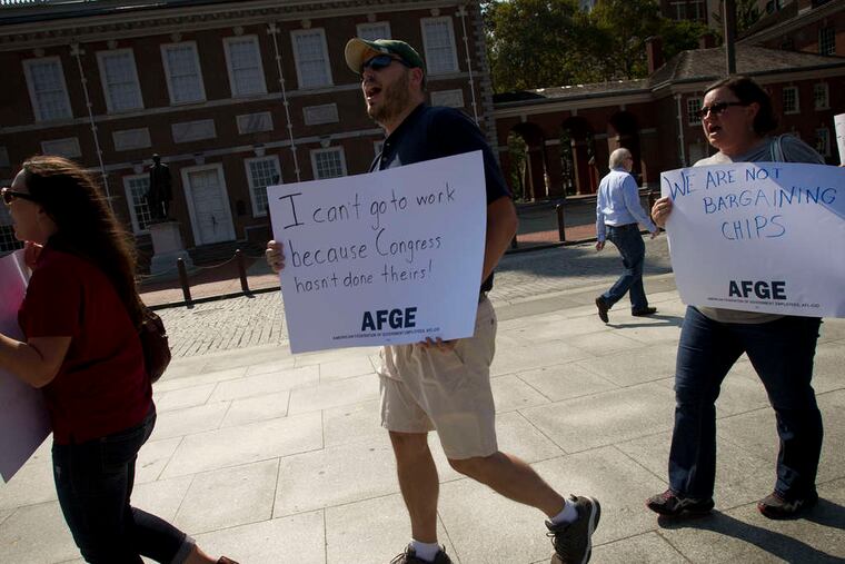 PHILADELPHIA: Union members who work at Independence National Historical Park protest the federal government shutdown and their subsequent furlough in front of Independence Hall.
