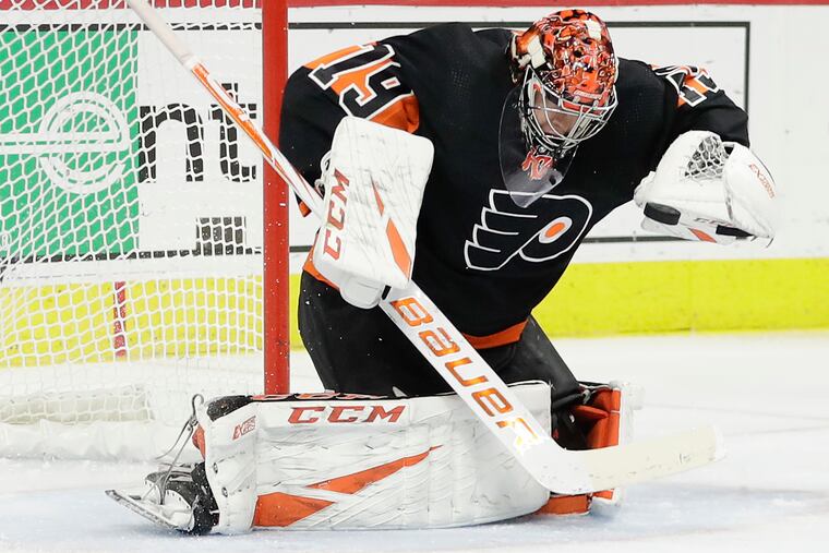 Flyers goaltender Carter Hart could not solve the Sharks.