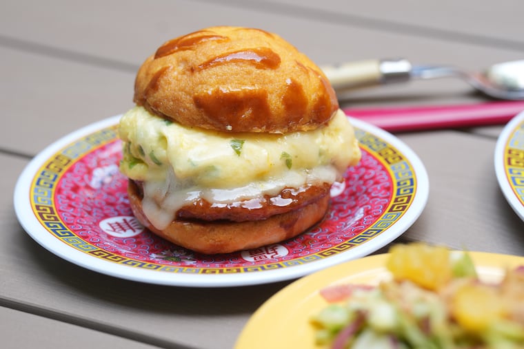 The Chino breakfast sandwich on a Dodo Bakery bolo bao at Chibanos, a Chinese-Cuban sandwich shop at 1127 Pine St.