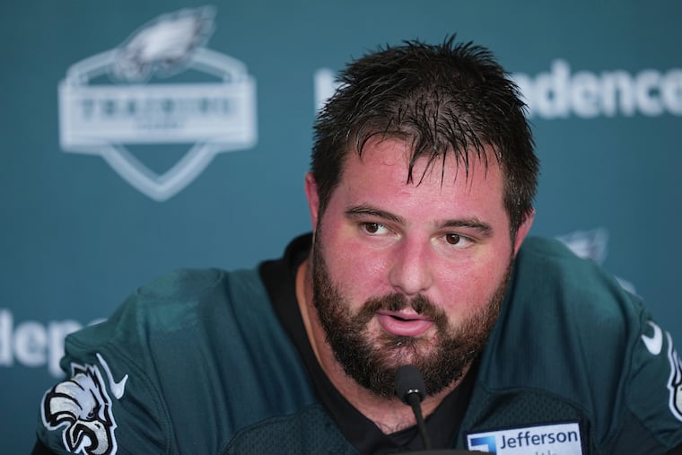 Eagles guard Landon Dickerson is listed as week-to-week with a right knee injury.