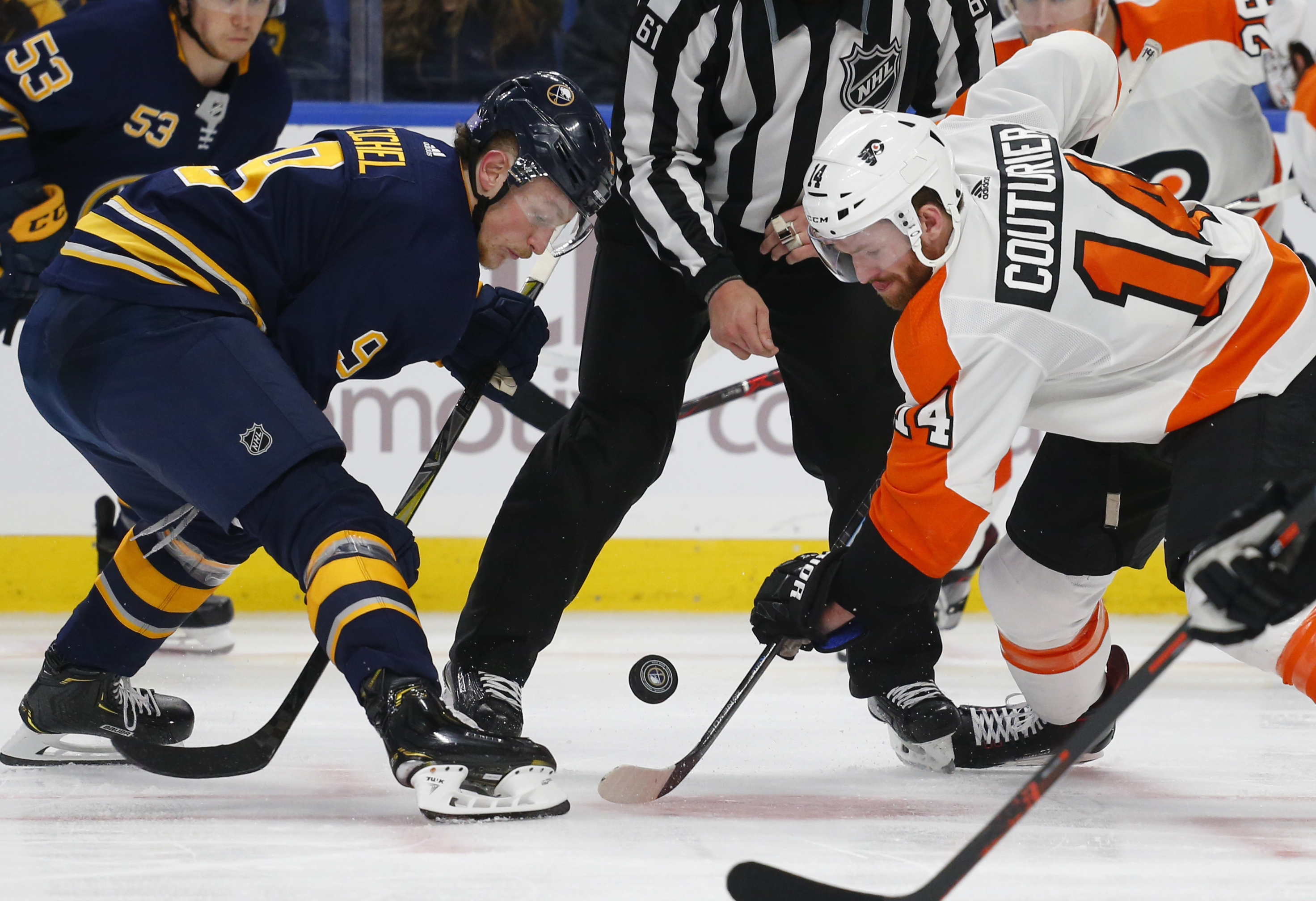 Sean Couturier and the Flyers start a five-game road trip with a trip to Buffalo to face Jack Eichel and the Sabres.