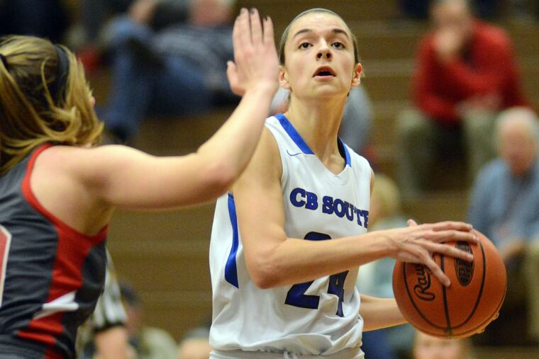 Central Bucks South’s Haley Meinel (24) drives for a layup against Parkland in the first quarter of a PIAA 3A playoff game Friday, March 10, 2017 at William Tennent High School in Warminster, Pennsylvania.